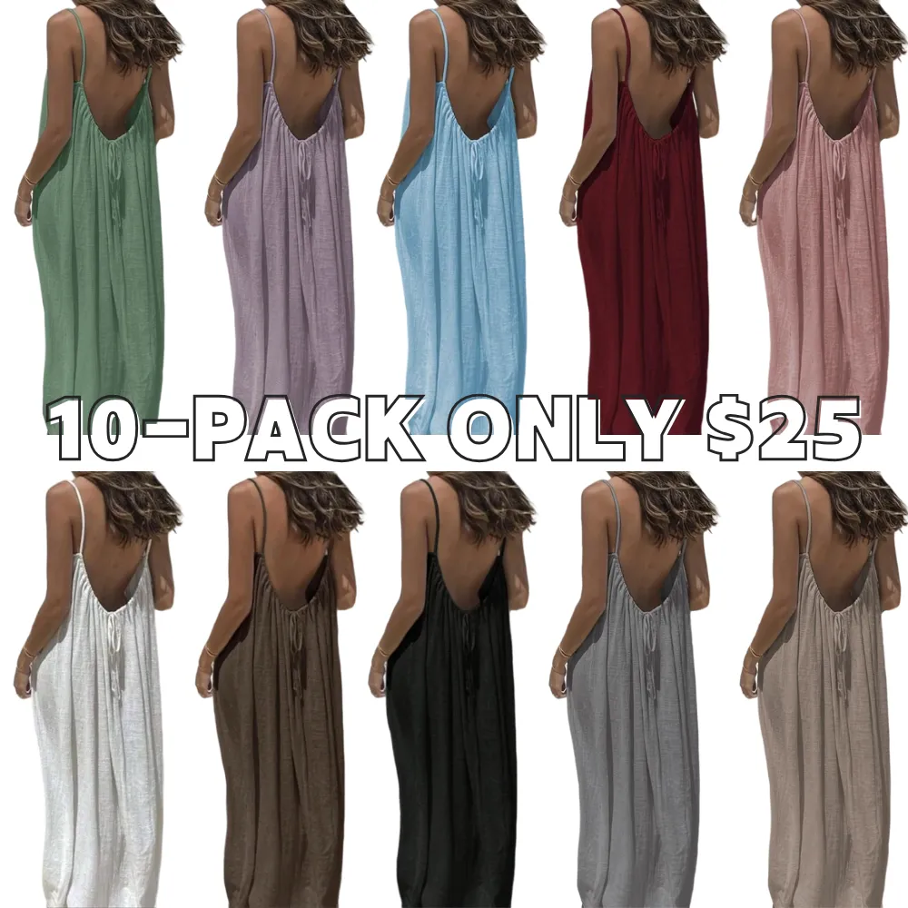 Women's Solid Color Backless Cami Dress