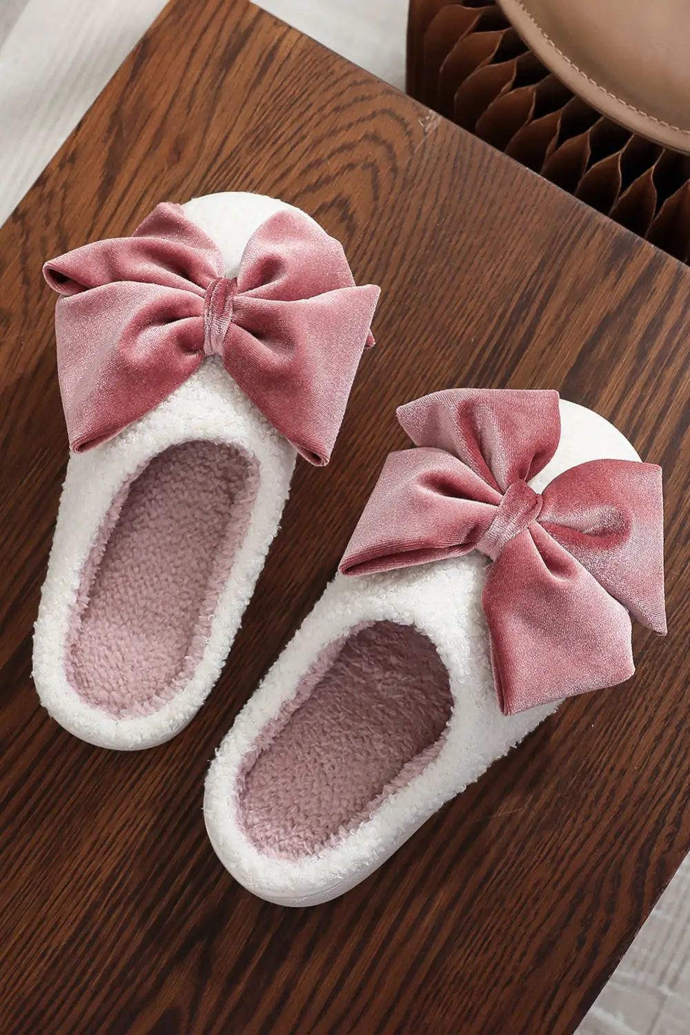 Ribbon Bow Plush House Slippers