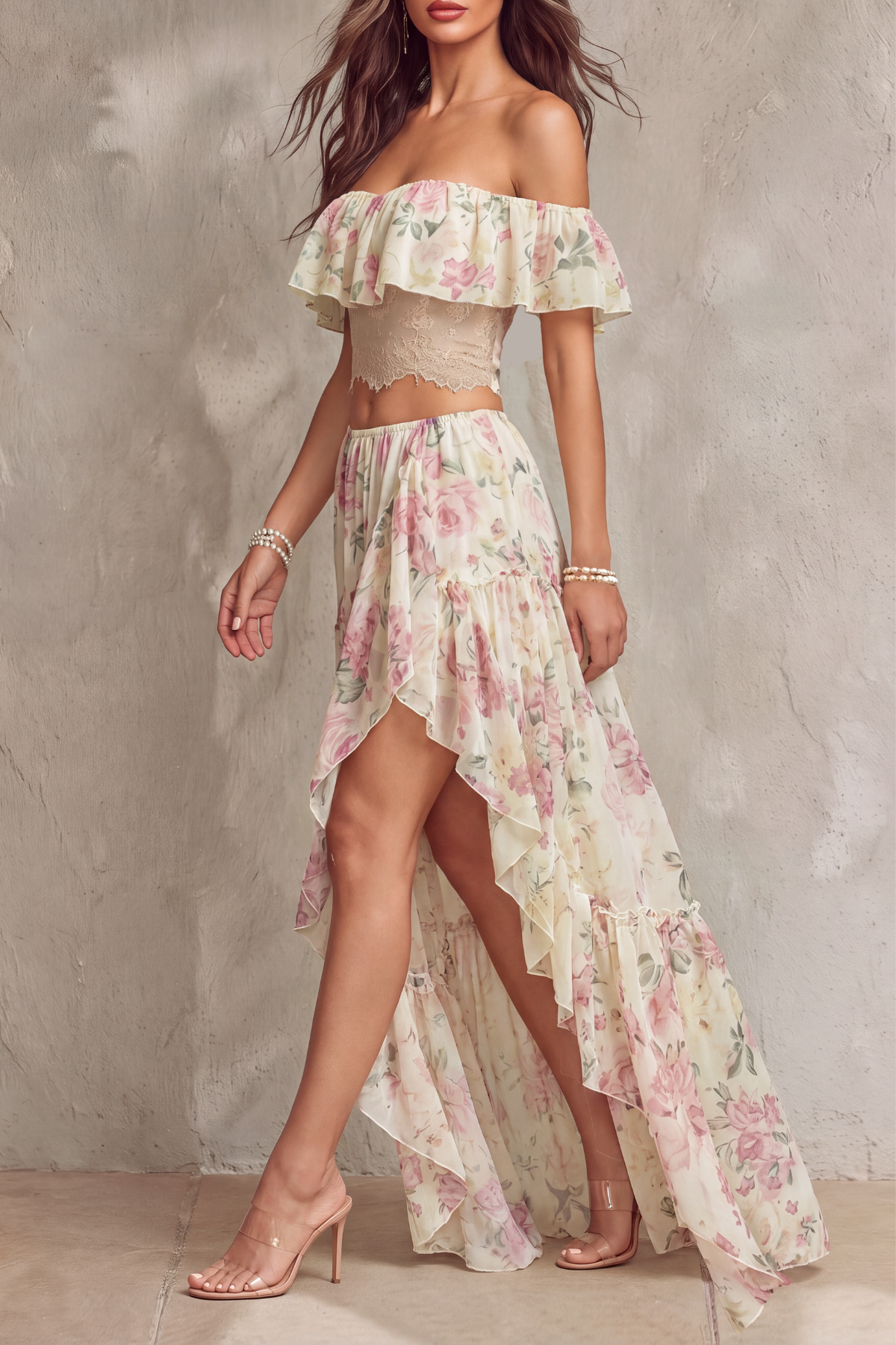 Lace Floral Matching Skirt Set