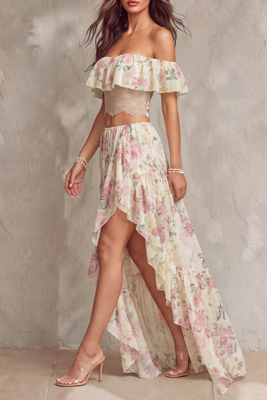 Lace Floral Matching Skirt Set