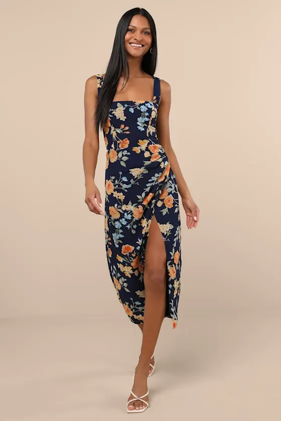 Lesina Ivory Floral Sleeveless Midi Dress