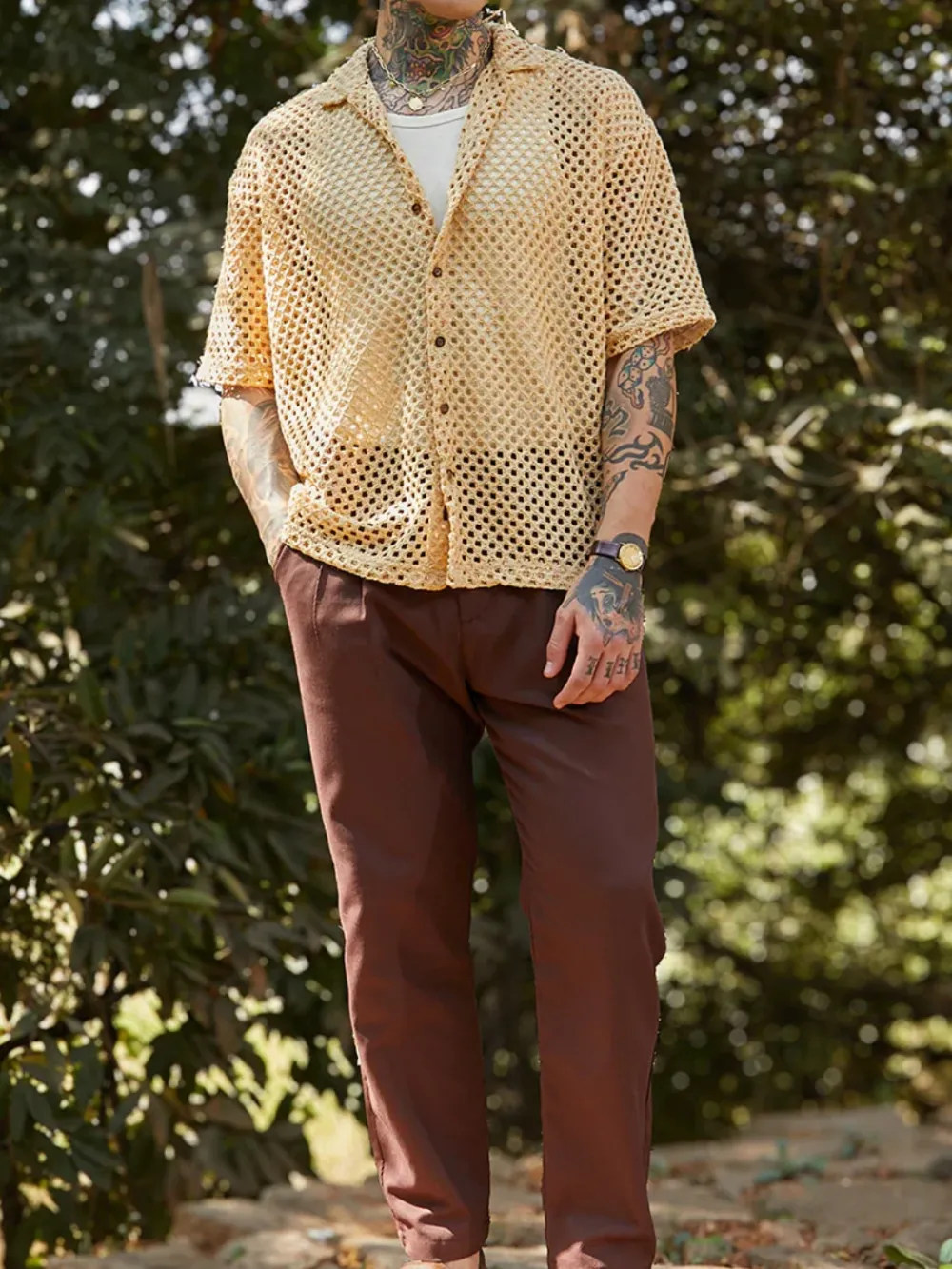 Beige Casual Style Oversized Shirt