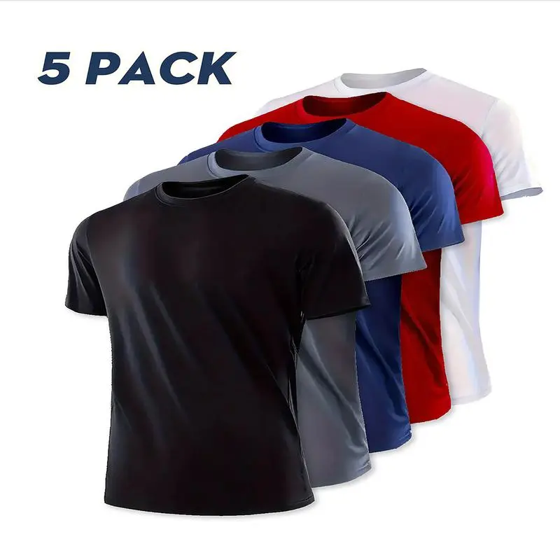 Pack Men’s Highly Elastic Moisture-Wicking T-shirt Soft – Quick-Drying – Breathable Sports Solid Color Short-Sleeved Round Neck Running Fitness Lightweight Top