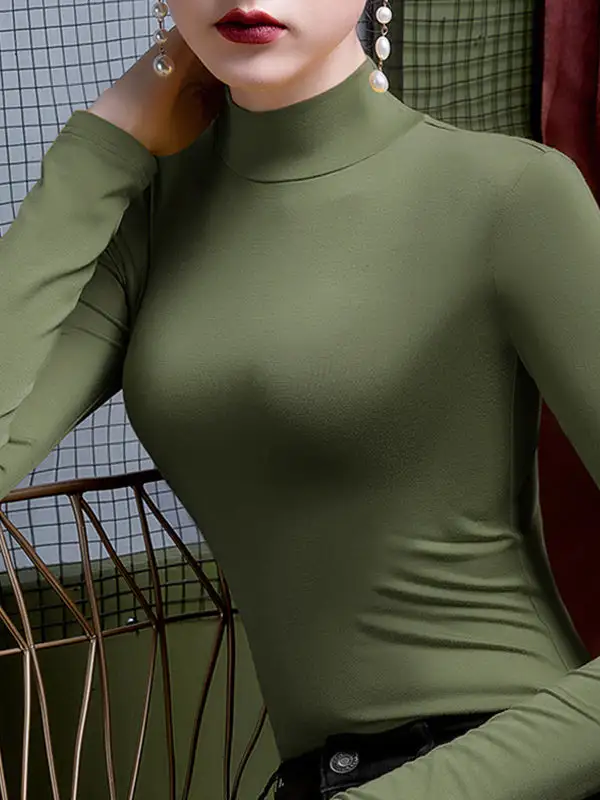 Long Sleeve Curve Fit Panel Detail High Neck T-Shirt