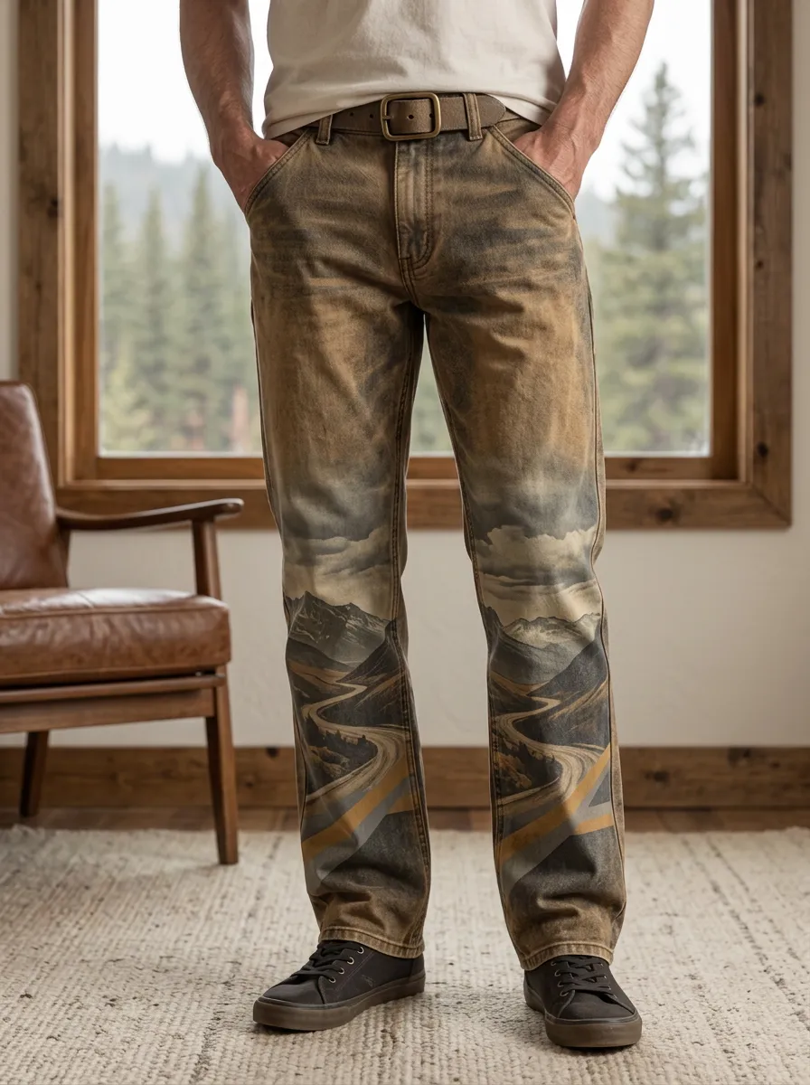 Men's Nature Lover Mountain Road Landscape Printed Pants
