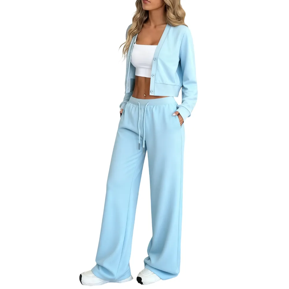 Women's Long Sleeve Jacket & Pants Set, Casual Fashion for Fall Winter