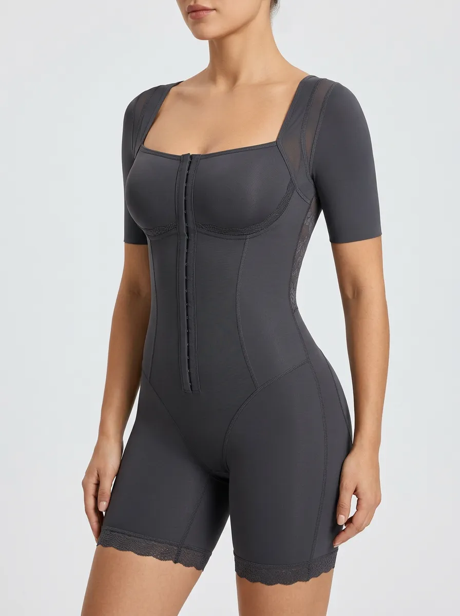 Women's Tummy Control Lace Trim Hook-Eye Bodysuit Shapewear