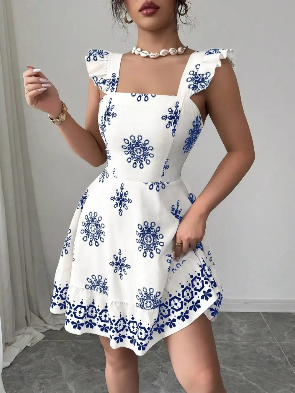 Bow Back Square Neck Mini Dress