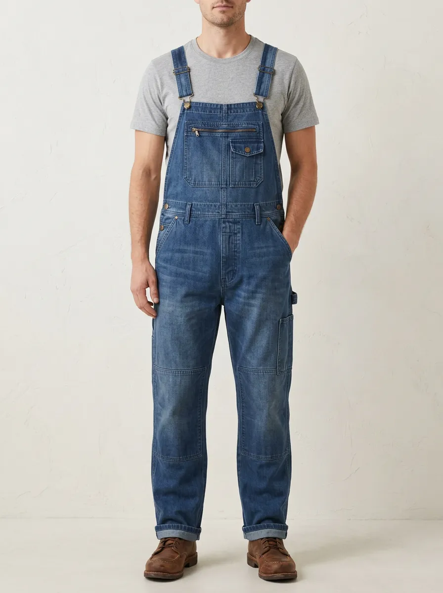 Men's Vintage Style Blue Denim Bib Overalls