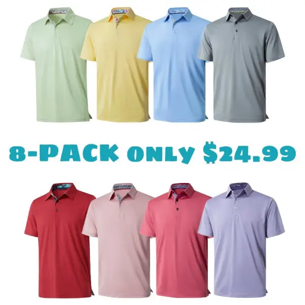 Mens Casual Dry Fit Performance Designed Collared Golf Polo Shirts for Men Plus Size Tops
