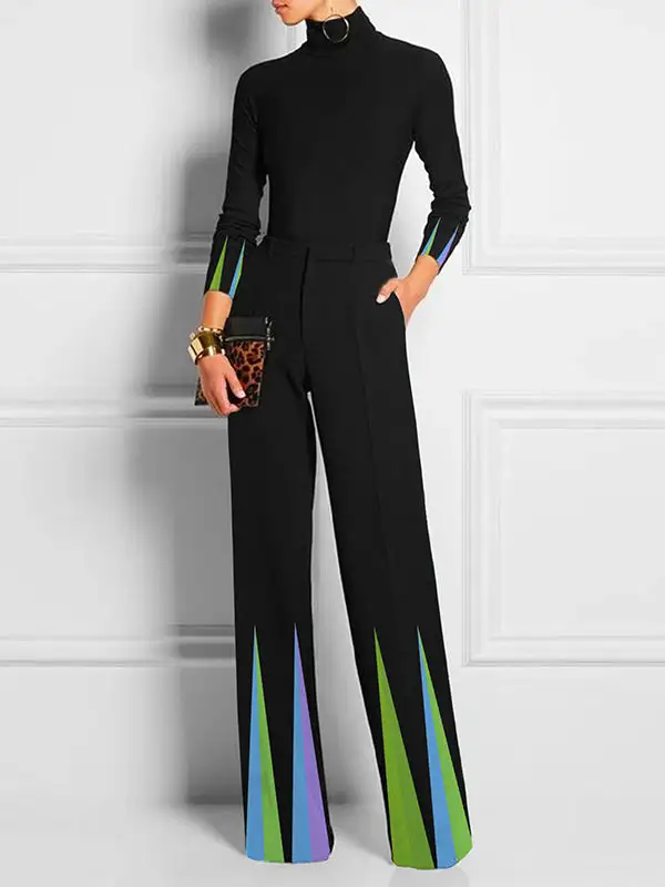 Women's Loose Fit Pocket Printed Patchwork Pants