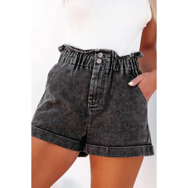 Paperbag Waist Denim Shorts with Pockets