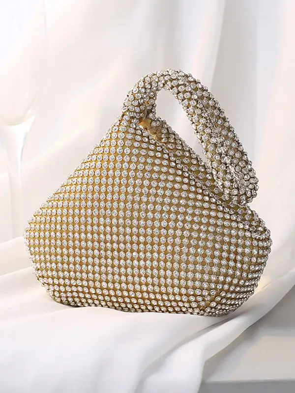 Geometric Rhinestone Zip Clutch Bag