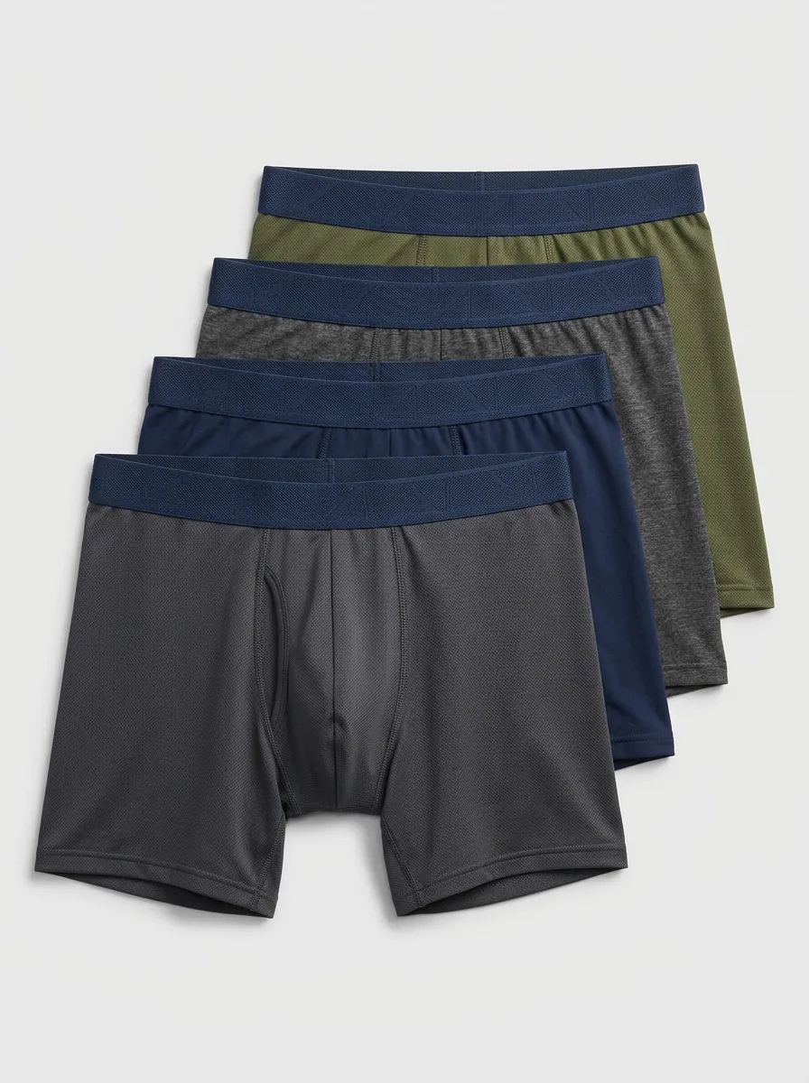 Men's Boxer Briefs Four-Pack with Breathable-Look Cotton Textured Geometric
