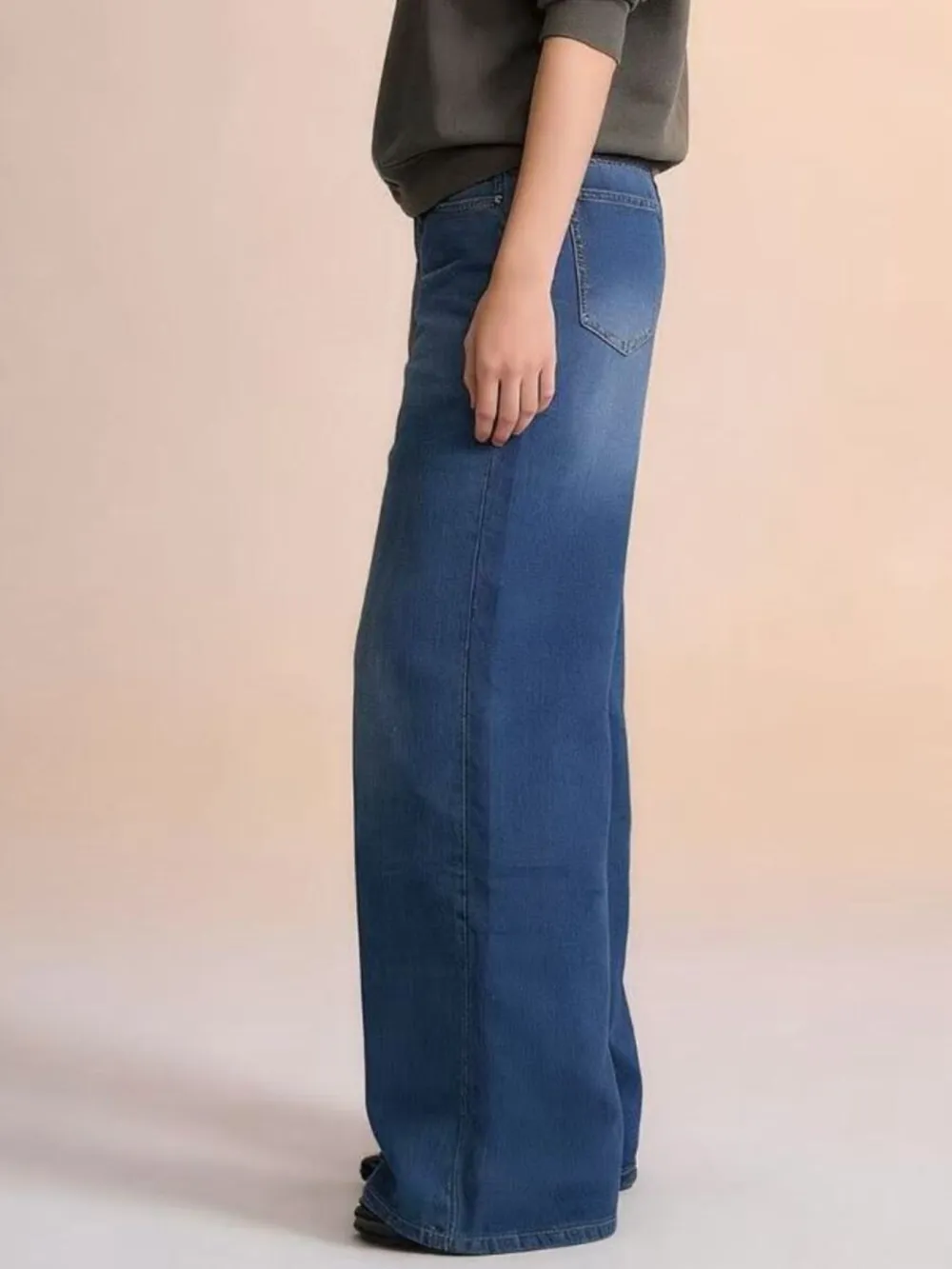 Balanced High Waist Wide Leg Denim Jeans