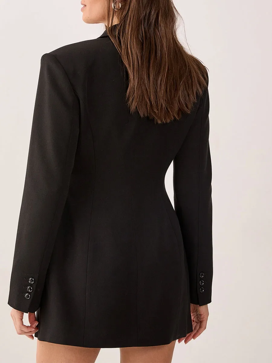 Black Belted Waist Tailored Blazer Dress