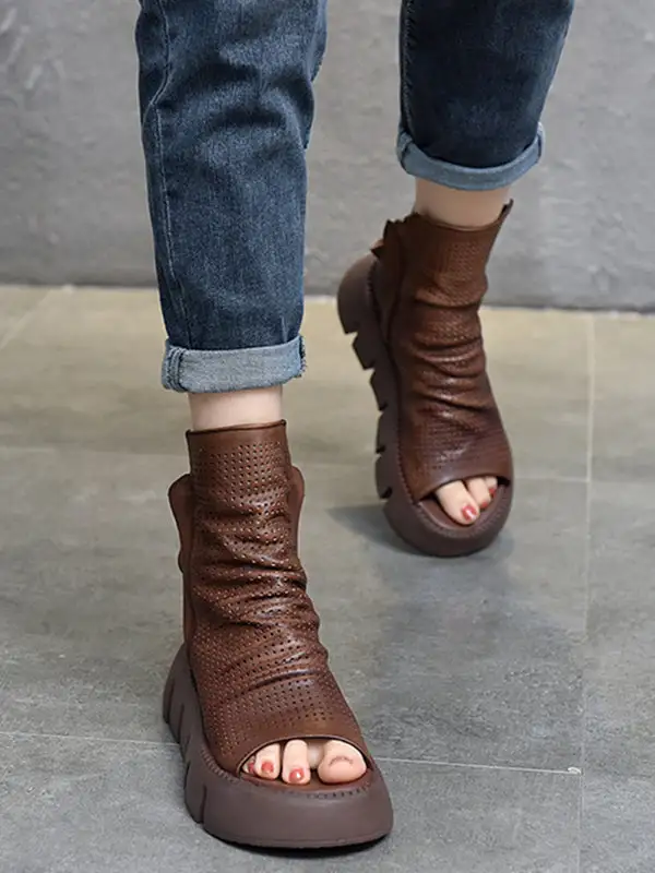 Urban Zip Cutout Platform Heeled Sandals