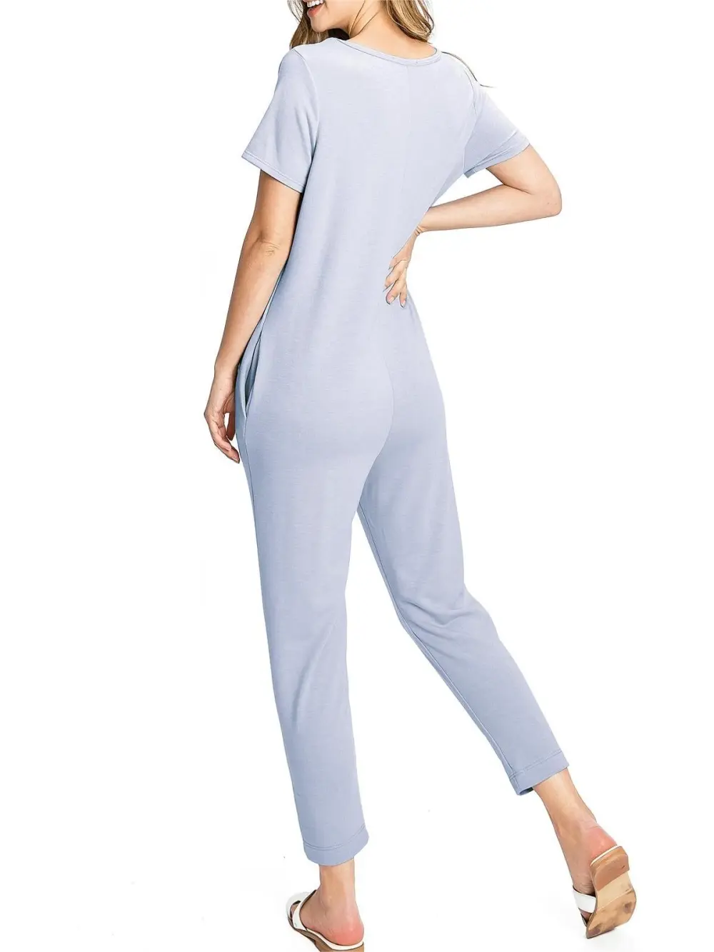 Black V - Neck Short - Sleeve Jumpsuit