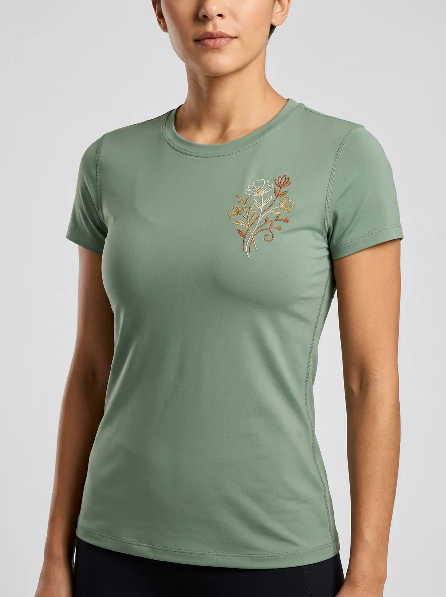 Women's Floral Bouquet Embroidered Crewneck T-Shirt