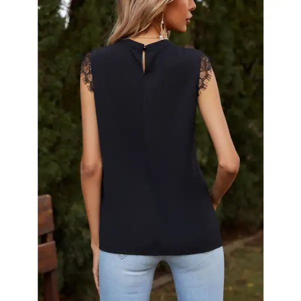 Lace Detail Ruched Round Neck Tank