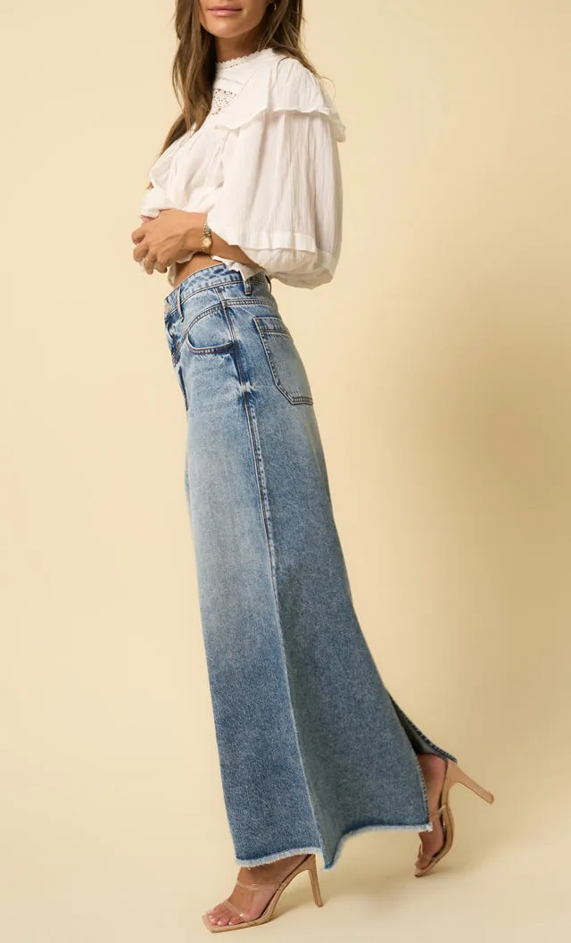 High Rise Flared Maxi Skirt