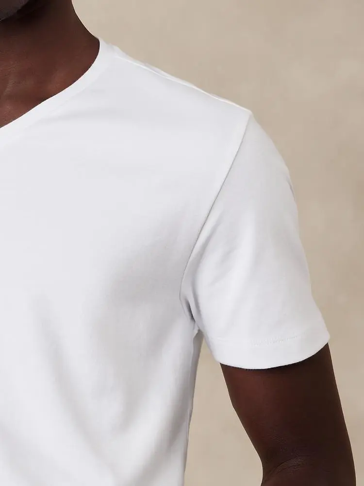 Men's Optic White Simple Cotton V-Neck T-Shirt