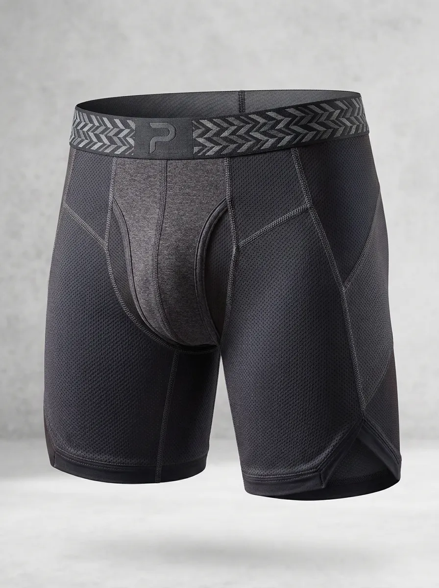 Men's Athletic Blue Grey Mesh Printed Boxer Briefs