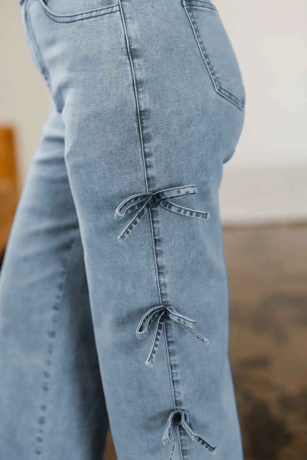 Bow Knot Side Detail Straight Leg Loose Jeans