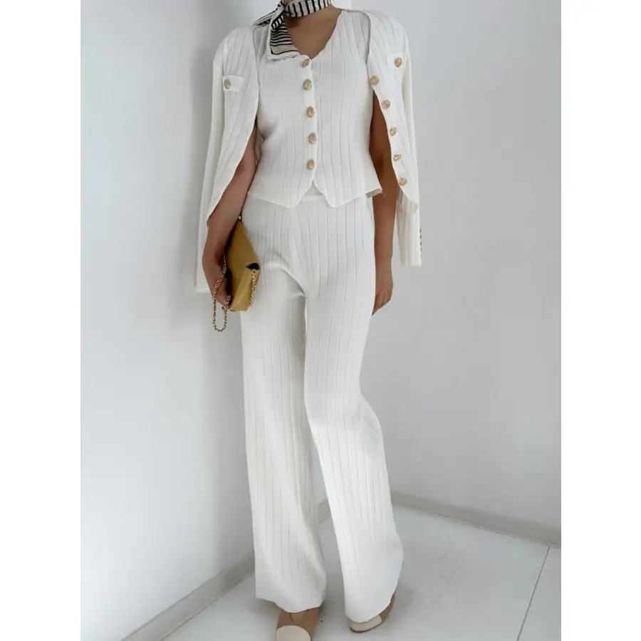 V Neck Tank, Cardigan and Pants Three Piece Sweater Set