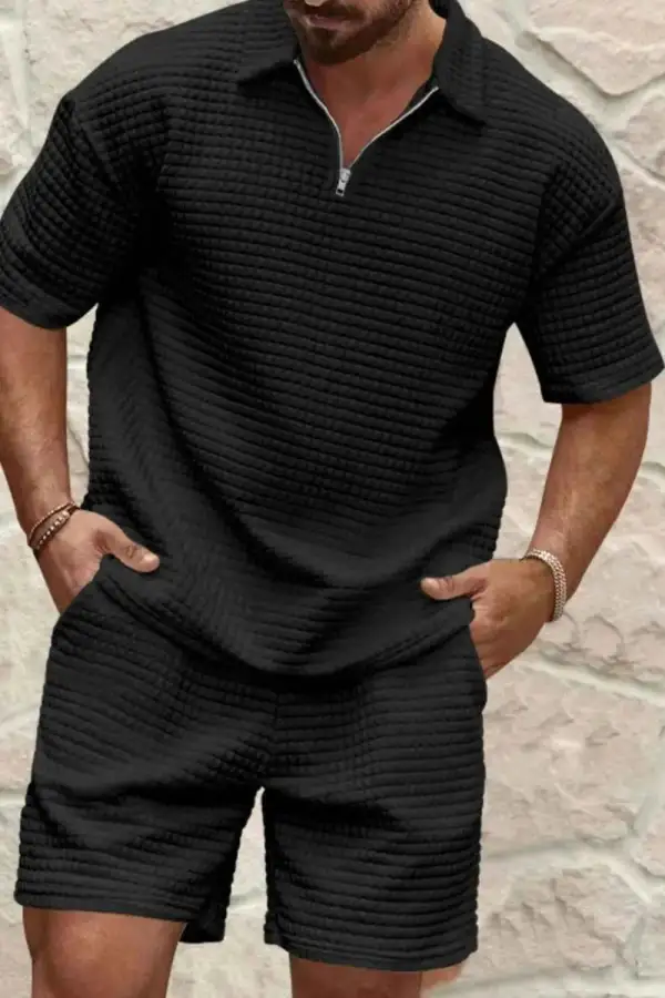 Zip Collar Short Sleeve Top and Shorts Set