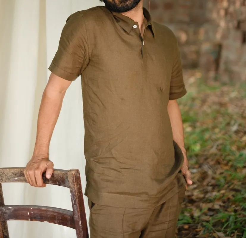 Olive Linen Polo Shirt
