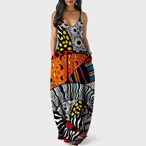 Unique Sleeveless Print Maxi Dress