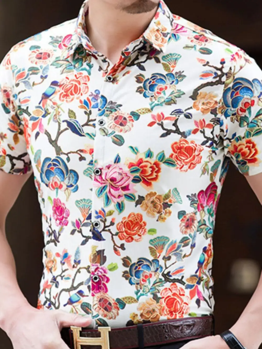 Men S Plus Size Print Short Sleeve Button Down Shirt