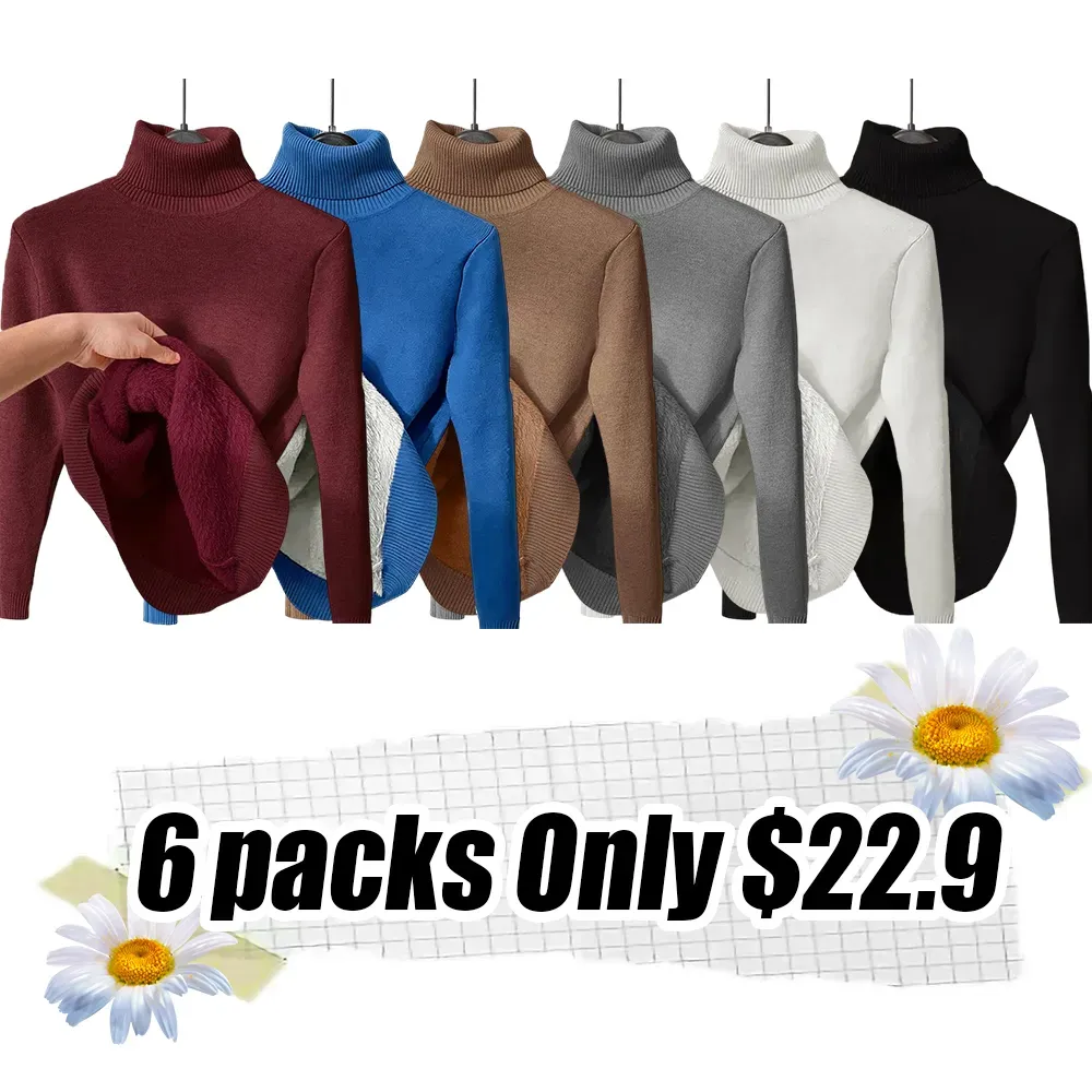 Women's solid color warm lining drop shoulder turtleneck sweater