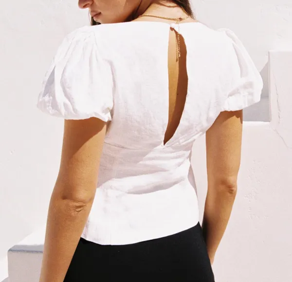 Neat Detail Button Up Puff Sleeve Blouse