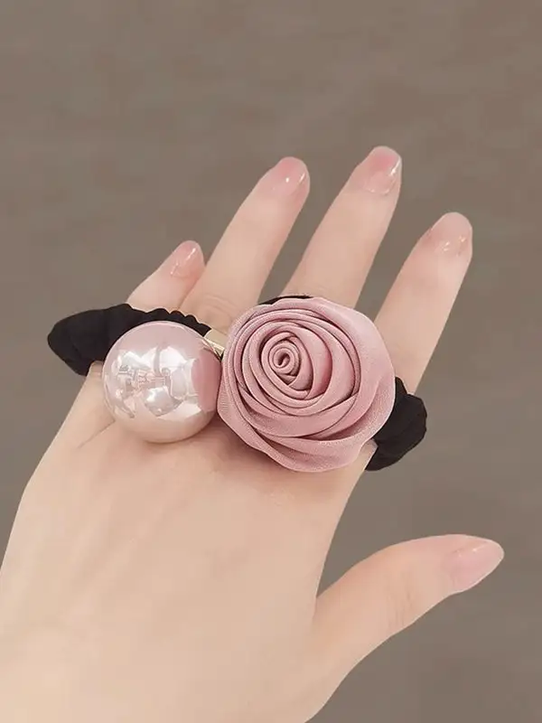 Beaded Pleated Flower Hair Tie