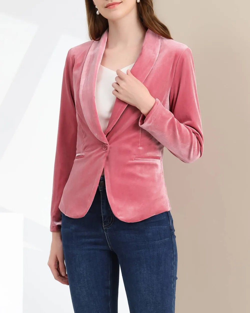 Casual Shawl Collar One Button Velvet Blazer