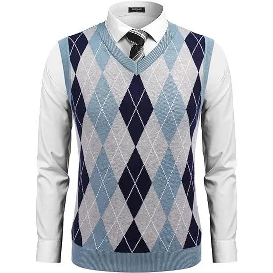 Men’s Sleeveless V-Neck Argyle Sweater Vest – Classic Knit. Modern Slim Fit. Everyday Versatility.