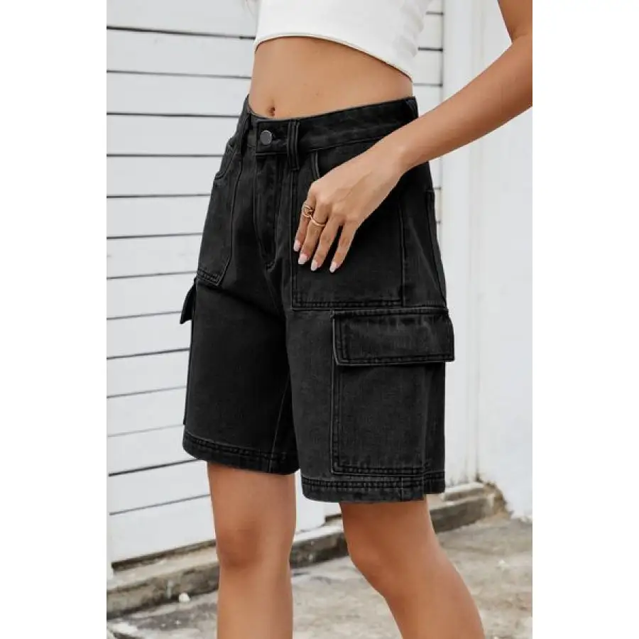 High Rise Denim Shorts with Cargo Pockets
