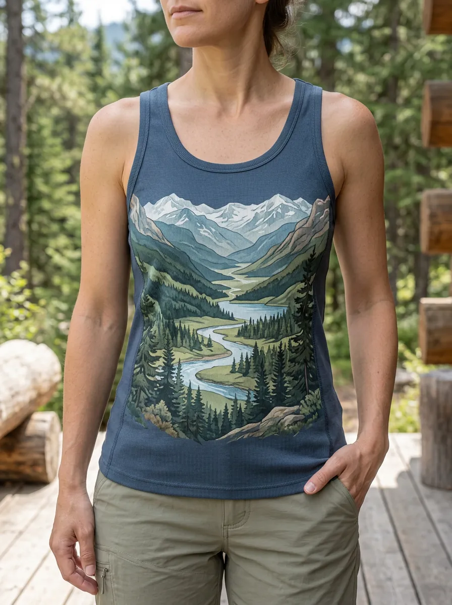 Women's Modern Nature Lover Mountain River Forest Tank Top