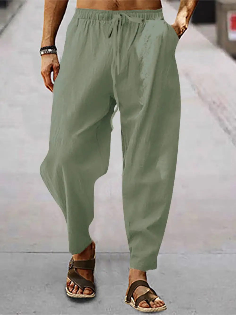 Men's Full Size Drawstring Wide Leg Pants Plus