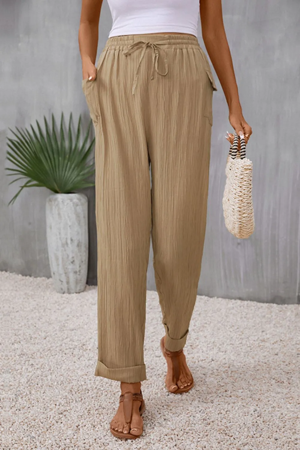 Easy Tie Detail High Waist Pants