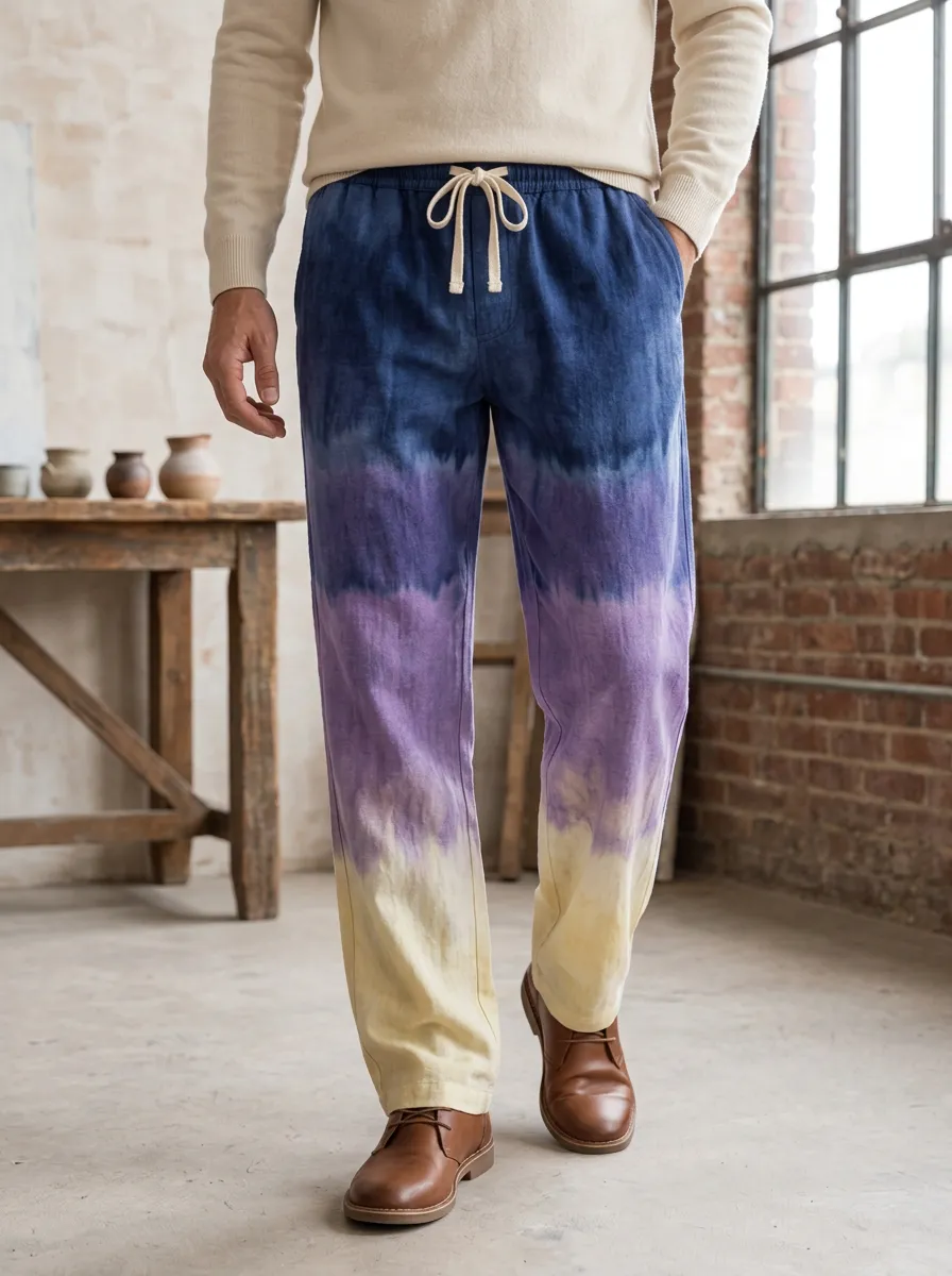 Men's Casual Tie-Dye Gradient Printed Drawstring Pants