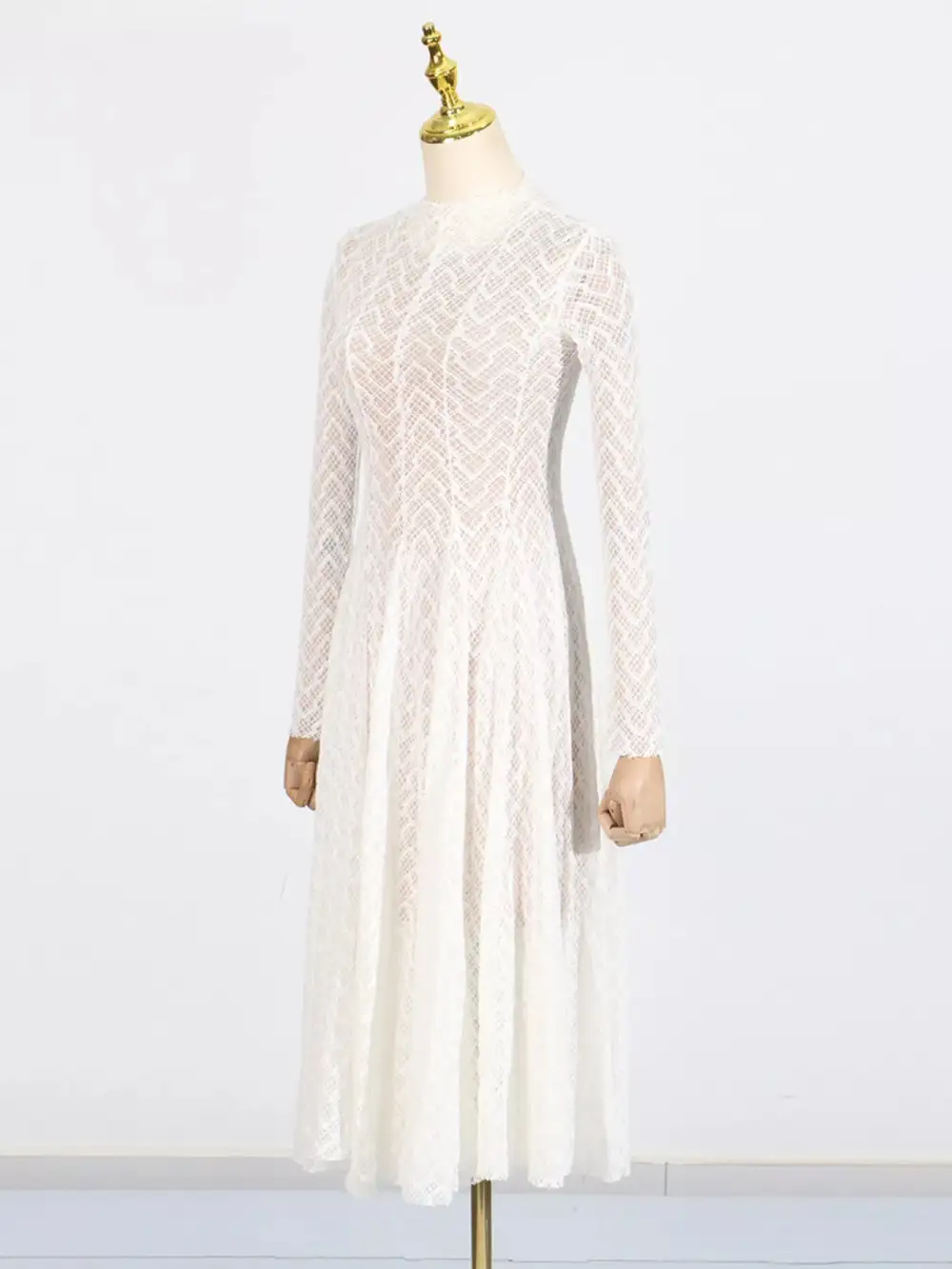 Lace Mock Neck Long Sleeve Maxi Dress