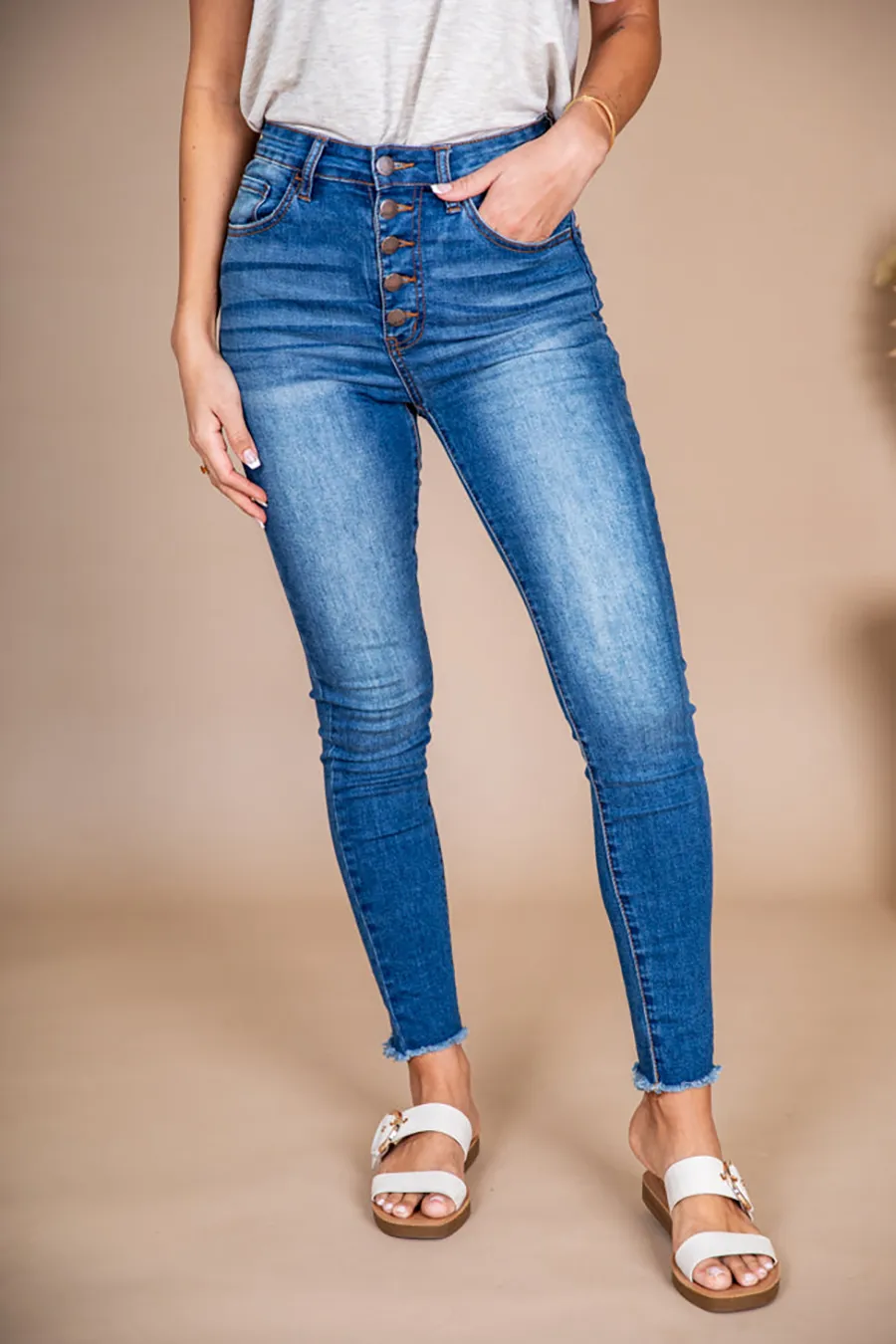 Simple Loose Medium Wash Jeans