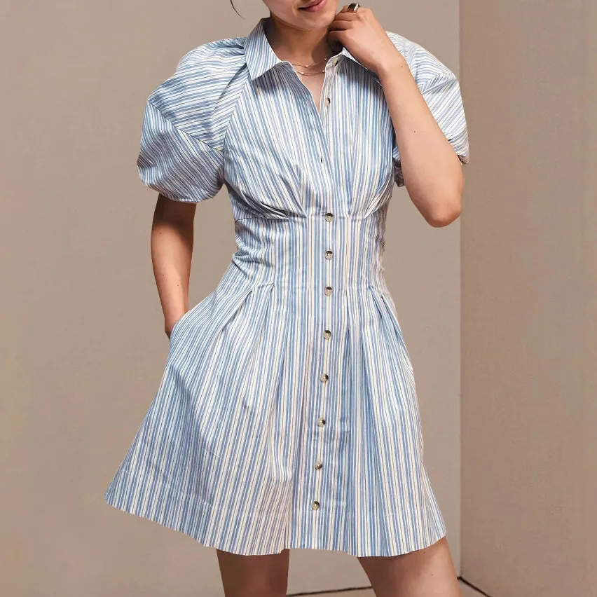 Heritage Button Down Striped Belted Short Skirt