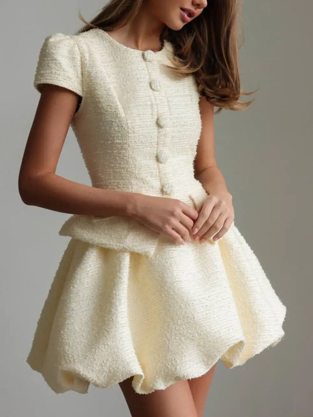 Natural Button Front Short Sleeve Coordinated Sets