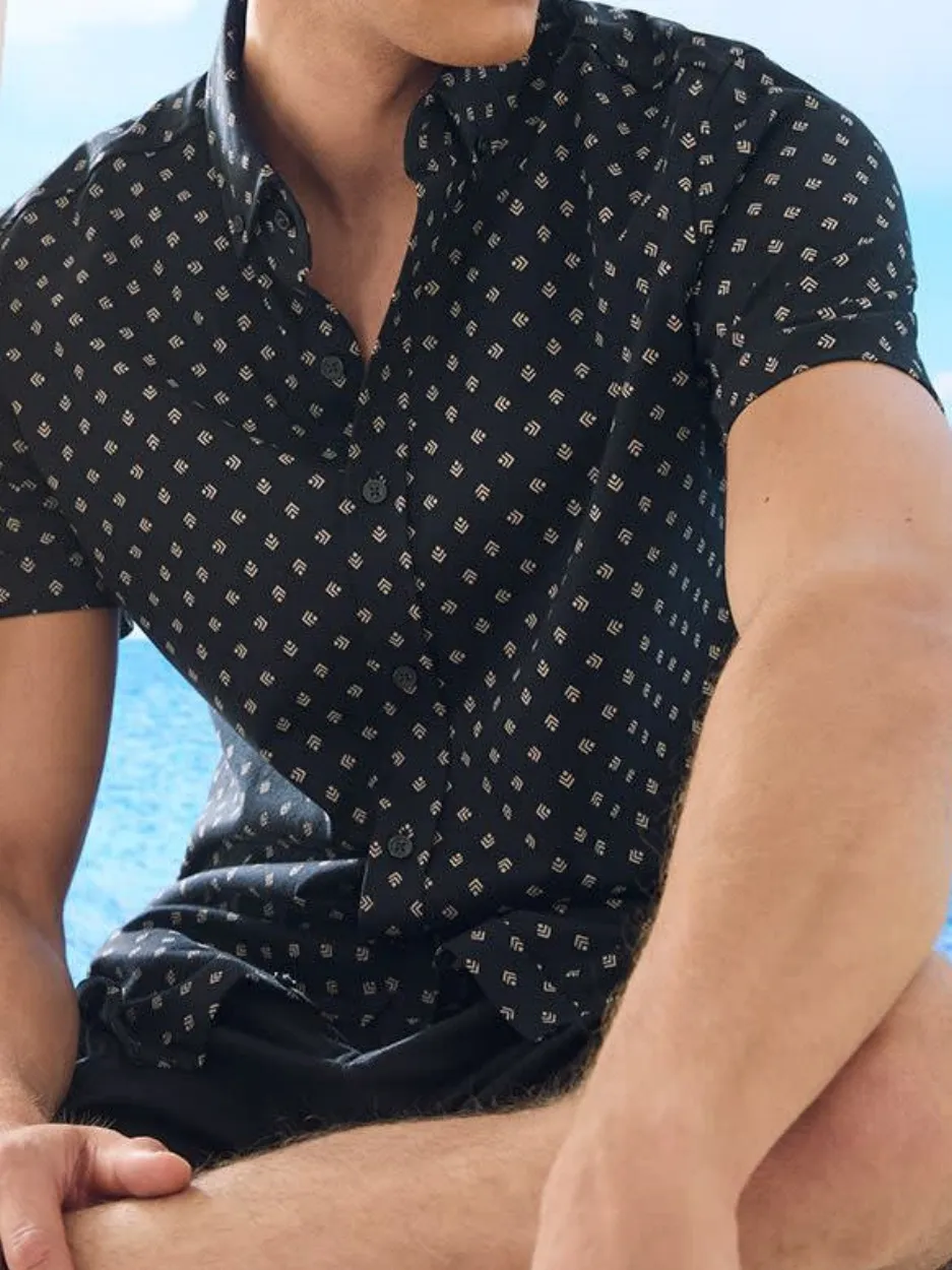 Black Slim-Fit Short-Sleeve  Shirt