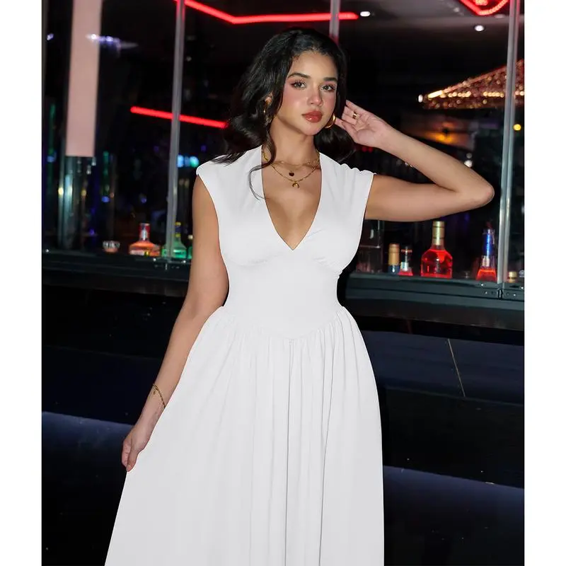 5PACK-Women'S Summer Casual Deep V NeckMidi Dress