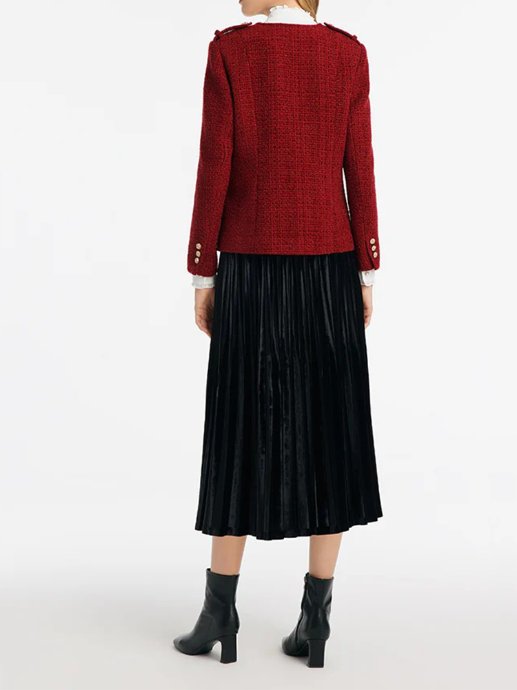 V-Neck Single-Breasted Tweed Women Jacket